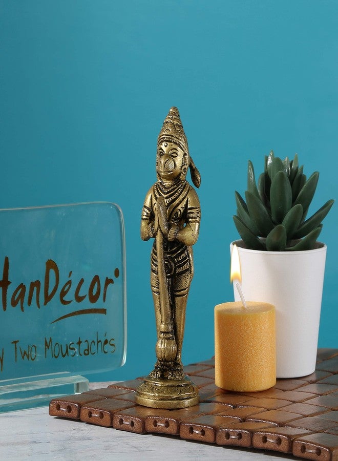Two Moustaches 5 Inches Humble Hanuman Mudra Brass Statue, Standard, Brass Hanuman Idol, God Idols, Bajrangbali Statue, Bahubali Lord Hanuman, Antique Yellow, 1 Piece - Image 4
